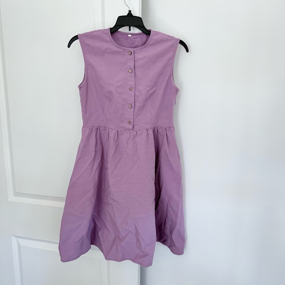 Cotton Button Down Dress With Pockets Fit and Flare Lilac Size S